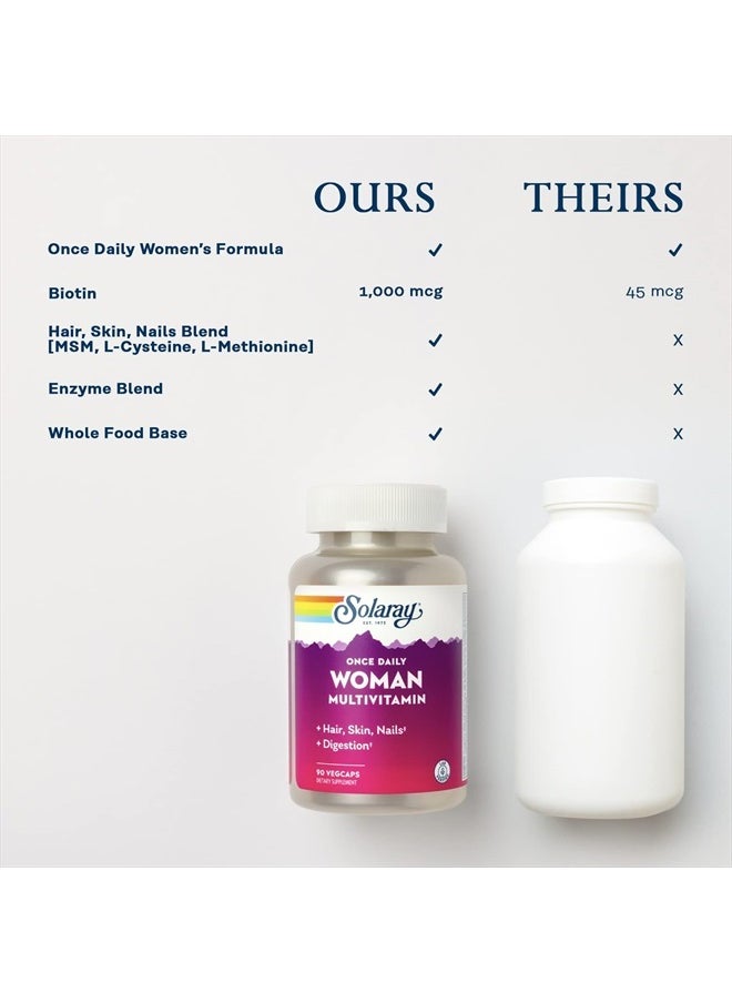 Solaray Solaray Once Daily Woman Multivitamin with Iron, Womens Multivitamin with Hair, Skin & Nails Blend, Enzyme Blend & Whole Food Base, Healthy Energy, Immune & Digestion Support, 90 Servings, 90 VegCaps  - Image 5