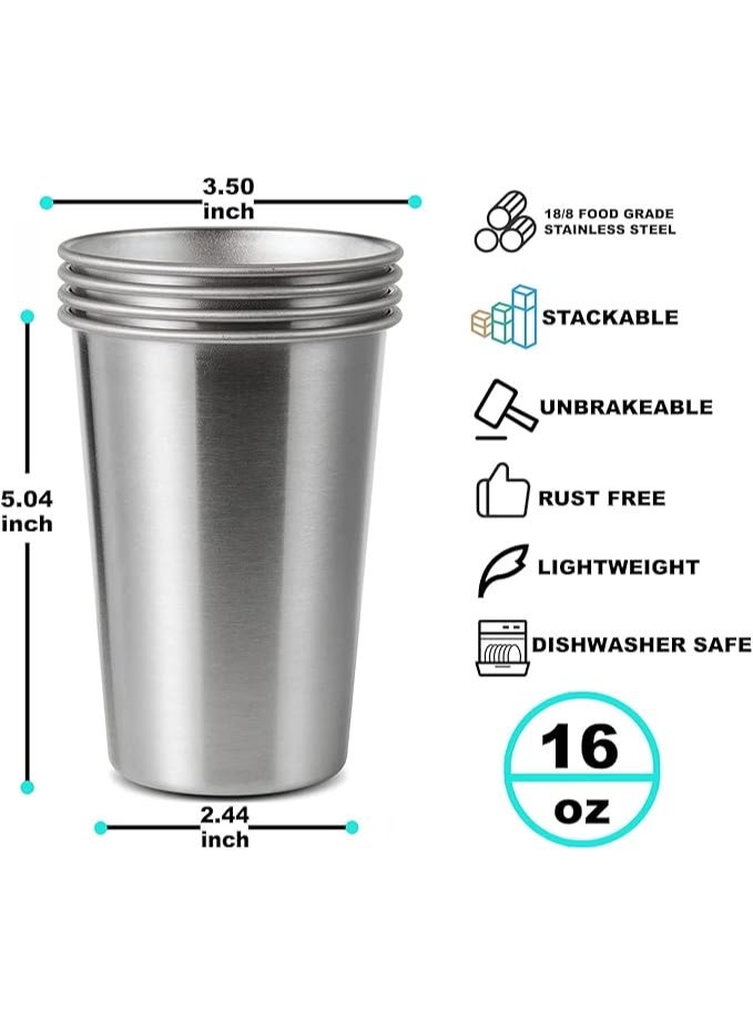 Arabest 4 Pack 500ml Stainless Steel Pint Cup,Healthy Unbreakable and Stackable,Metal Drinking Glasses - Image 2