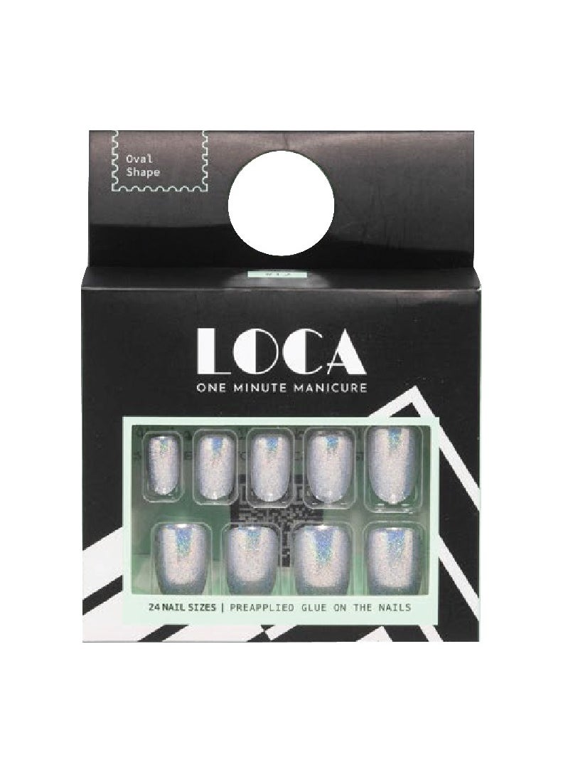 loca - Loca press on nails silver glitter oval shape - Image 1