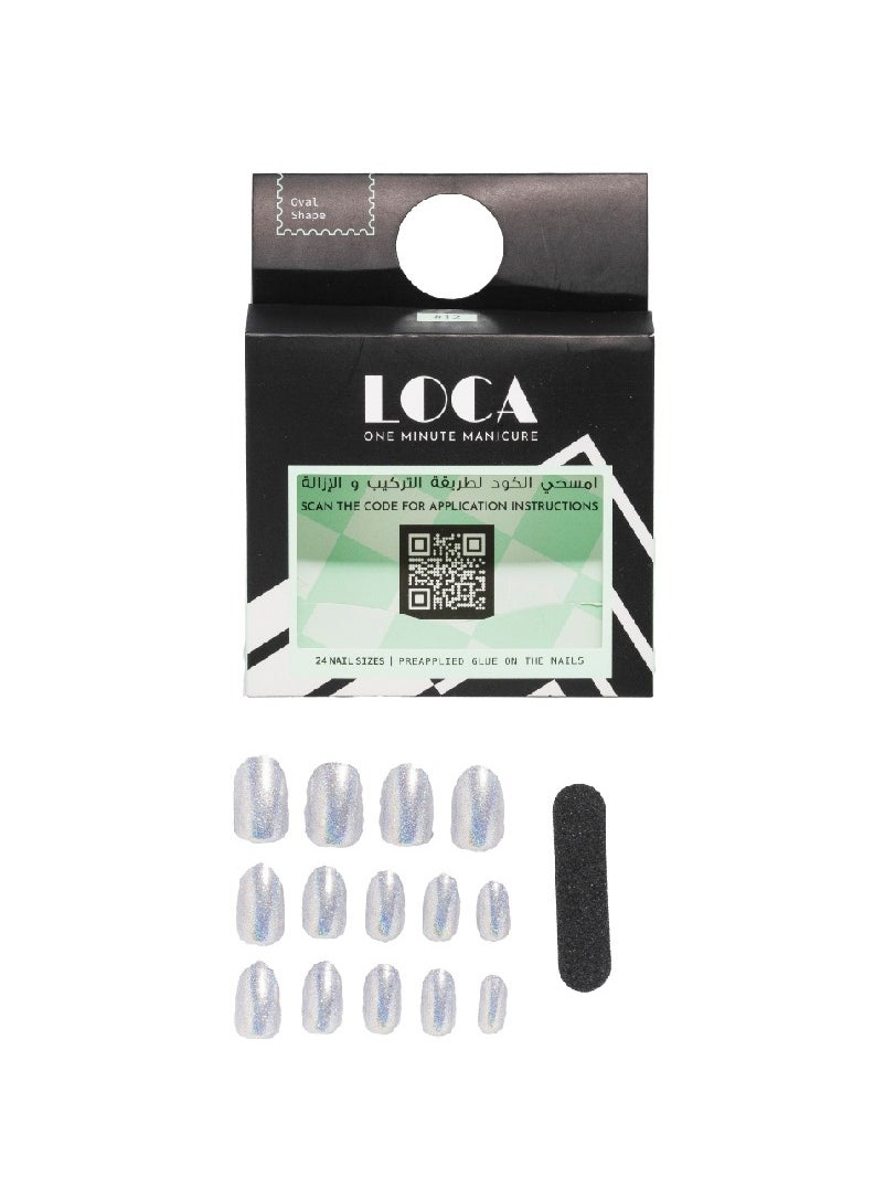 loca - Loca press on nails silver glitter oval shape - Image 1