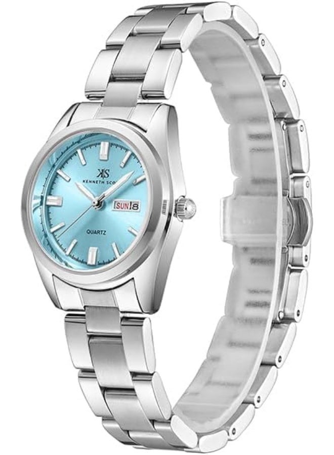 كينيث سكوت ساعة كينيث سكوت نسائية  بحركة عرض تناظري وسوار ستانلس ستيل فضي - Image 2