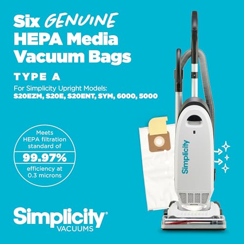 Simplicity Vacuums SAH-6 Certified Hepa Vacuum Replacement Bags, Fits with S20EZM Allergy Upright Vacuum Cleaner, Symmetry and 6 Series, Type A Bags, 6-pack Set - Image 2