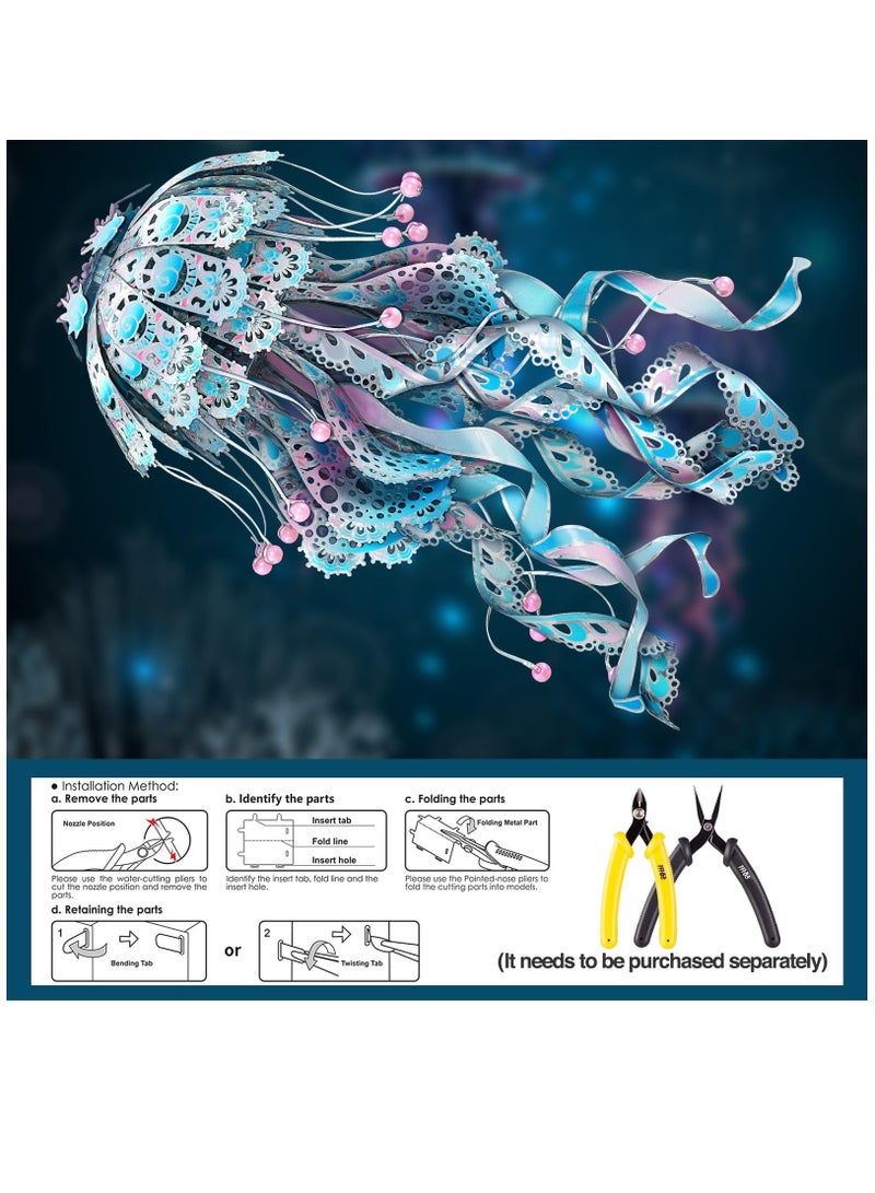 Excefore 3D Puzzles for Adults, Jellyfish Night Light with USB Plug, Ocean Animals 3D Metal Model Building Kits, DIY Assembling Arts and Crafts - Image 3