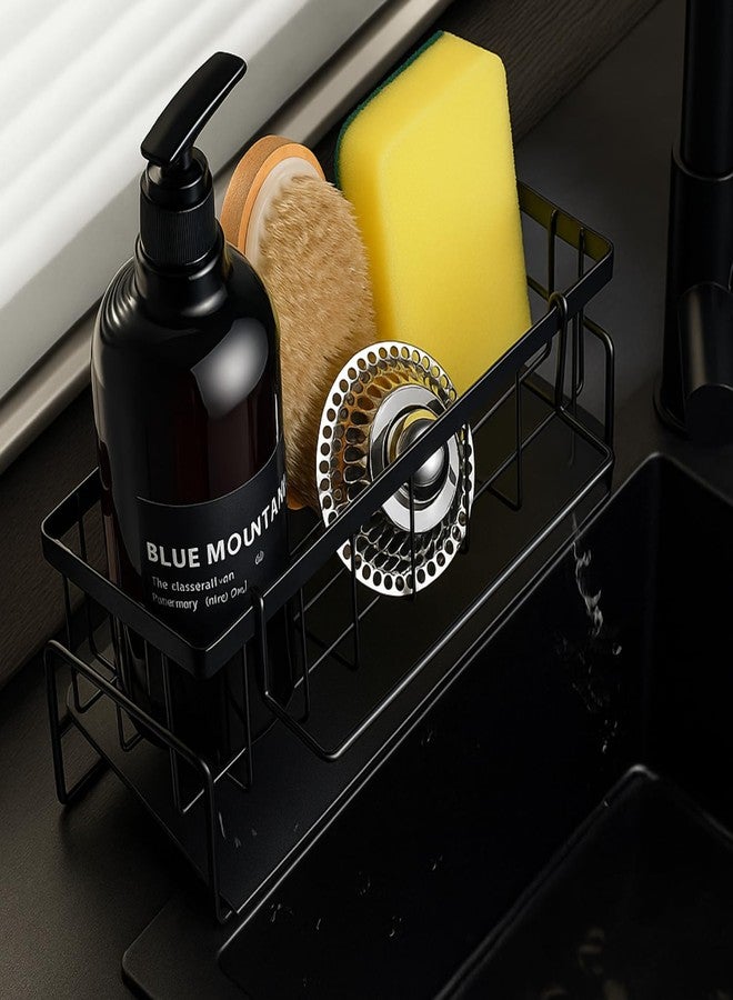 Urban Elite Premium Metal Sponge Holder for Kitchen Sink - Auto-Draining Sink Organizer Caddy with Soap Tray, Dish Brush & Towel-Bar Holder, Kitchen Storage Rack (Black) (Sink Organiser Rack) - Image 2