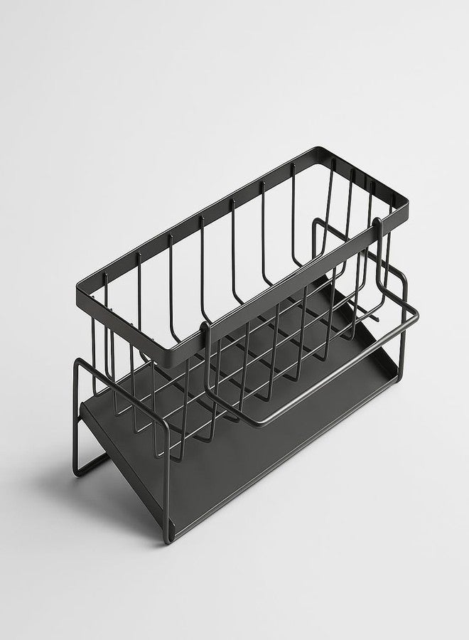 Urban Elite Premium Metal Sponge Holder for Kitchen Sink - Auto-Draining Sink Organizer Caddy with Soap Tray, Dish Brush & Towel-Bar Holder, Kitchen Storage Rack (Black) (Sink Organiser Rack) - Image 1