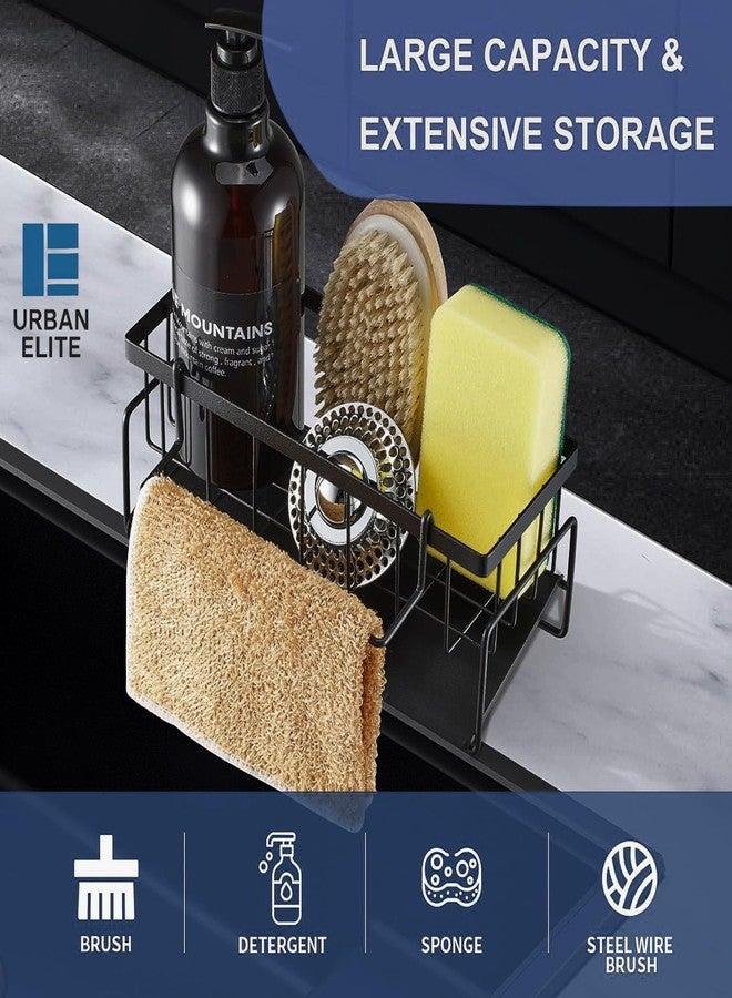 Urban Elite Premium Metal Sponge Holder for Kitchen Sink - Auto-Draining Sink Organizer Caddy with Soap Tray, Dish Brush & Towel-Bar Holder, Kitchen Storage Rack (Black) (Sink Organiser Rack) - Image 3