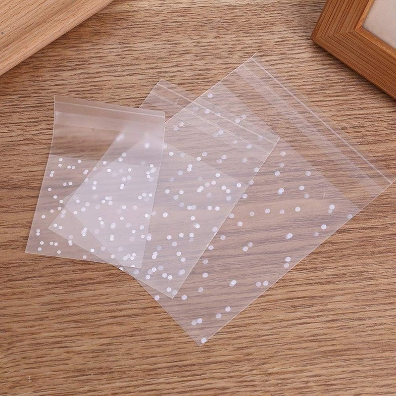 comfrt Cellophane Cookie Bags Self Adhesive Treat Bag Sealing Plastic Candy Bags White Polka Dot Treat Bags for Soap Bakery Food Storage 200Pcs - Image 4