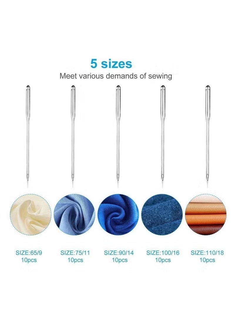50Pcs Universal Household Sewing Machine Needles Compatible with Singer, Brother, Janome, Bernina-Assorted Sizes 65/9, 75/11, 90/14, 100/16, 110/18 - Image 4