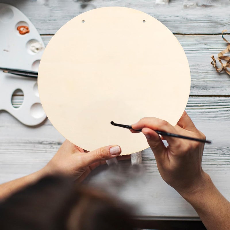 Veemoon 2 Sets 30cm Unfinished Round Wooden Signs with Hemp Rope for DIY Crafts Blank Wood Circles for Door Hangers and Wood Burning Art for Home Decoration and Holiday Projects - Image 3