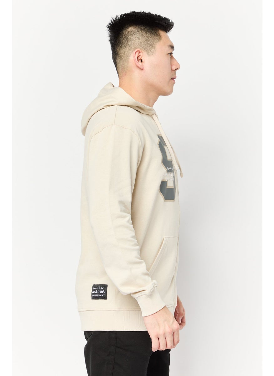 Paul Frank Men Graphic Print Long Sleeve Hooded Sweatshirt, Beige  - Image 3