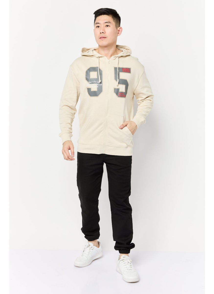 Paul Frank Men Graphic Print Long Sleeve Hooded Sweatshirt, Beige  - Image 2