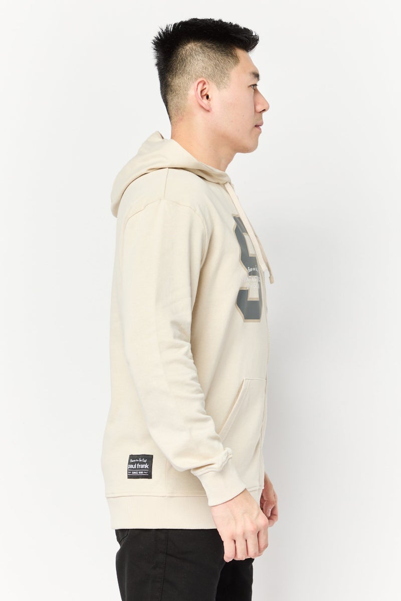 Paul Frank Men Graphic Print Long Sleeve Hooded Sweatshirt, Beige - Image 3