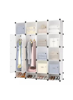 16 Cube Plastic Shoe Storage Organizer Units, Stackable Shoe Organizing Rack, Closed Shoe Organizer Boxes Bins with Doors, Space Saving Shoe Storage Cabinet for Heels, Boots, Slippers