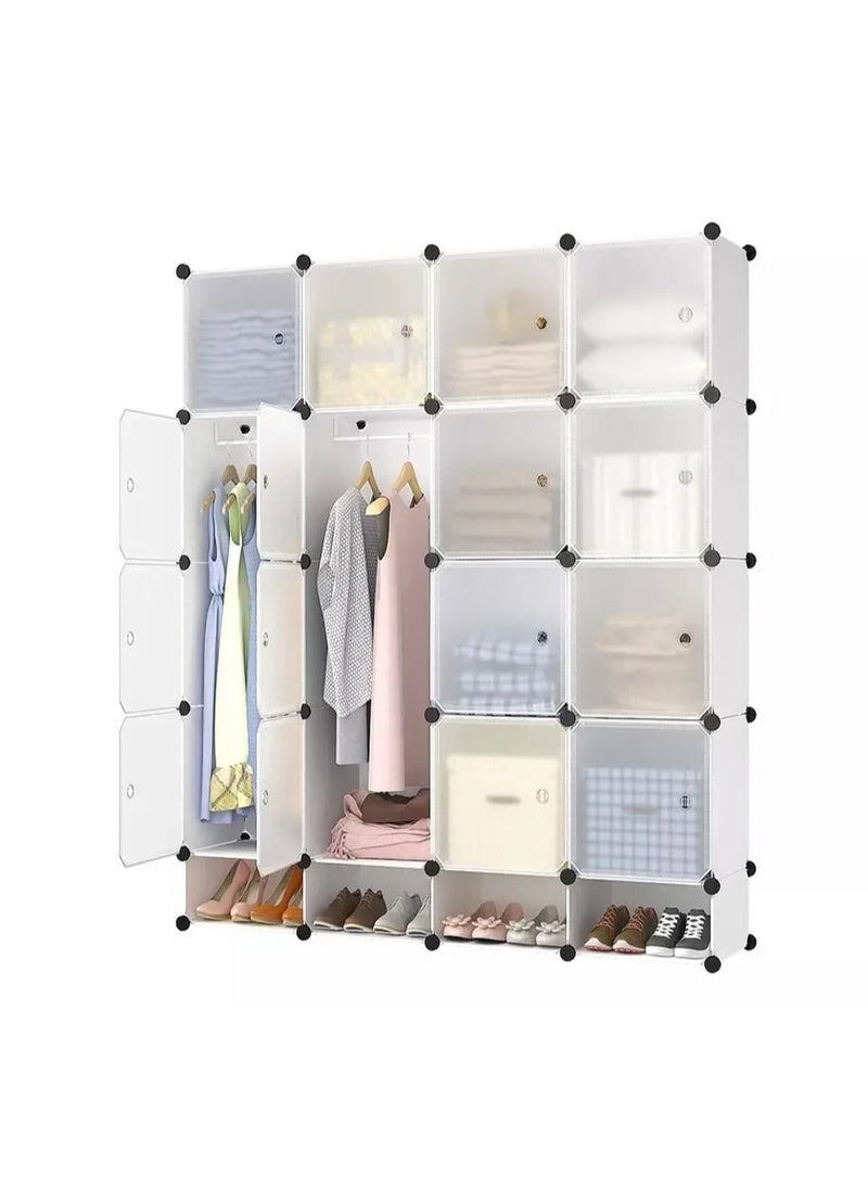DubaiGallery - 16 Cube Plastic Shoe Storage Organizer Units, Stackable Shoe Organizing Rack, Closed Shoe Organizer Boxes Bins with Doors, Space Saving Shoe Storage Cabinet for Heels, Boots, Slippers - Image 1