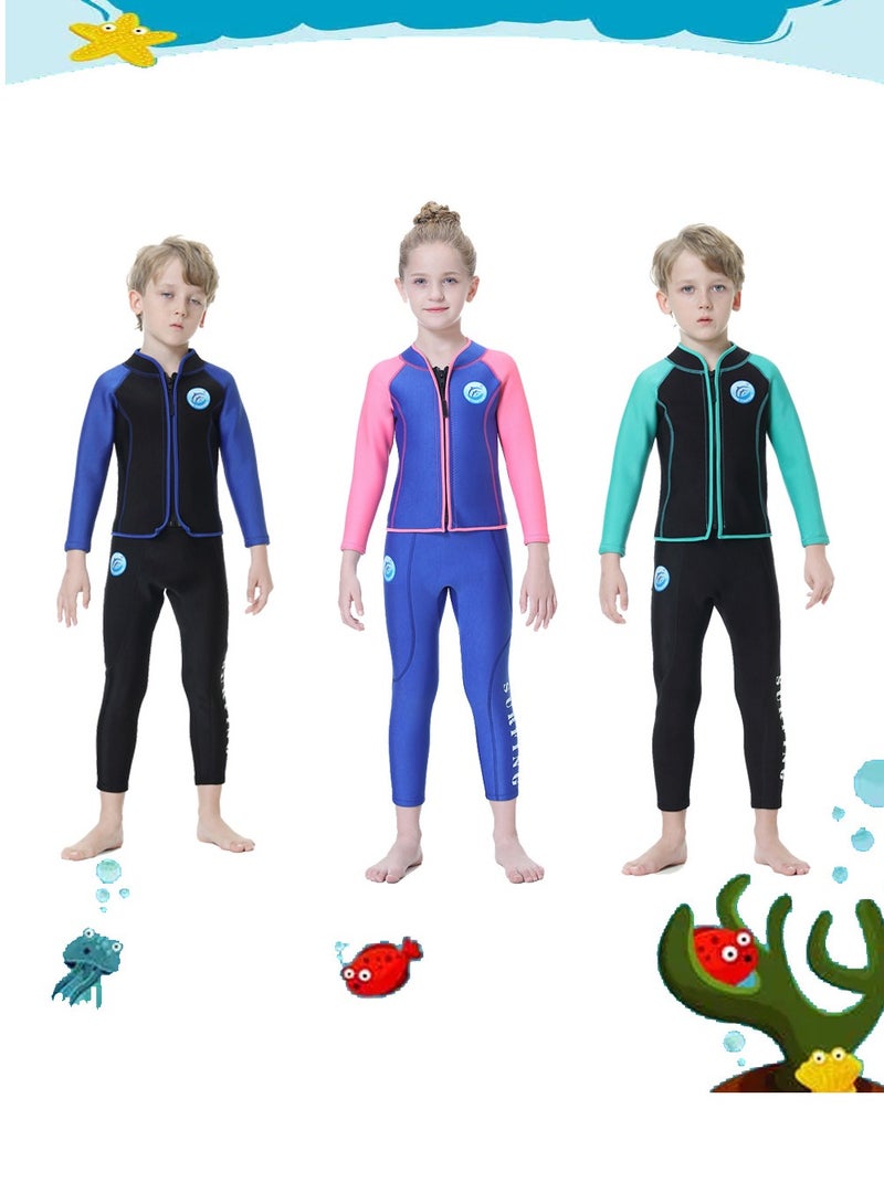 Generic Children's Wetsuit 2.5MM Separate Body Warm Swimsuit For Boys  Long Sleeve Winter Diving And Surfing Jellyfish Multicolour  - Image 1