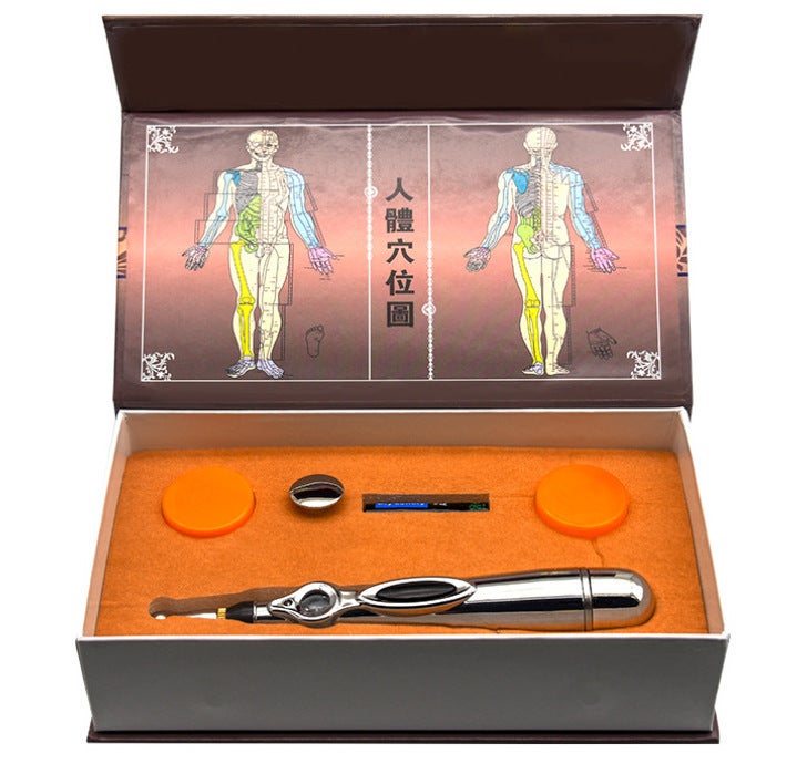 إسكدنيا Electronic Acupuncture Pen Meridian Electrotherapy Acupoint Massage Tool Automatic Point Finding Electric Shock Physiotherapy Stick Dredge Point Pen 3 head Chinese boxed pen (with battery)