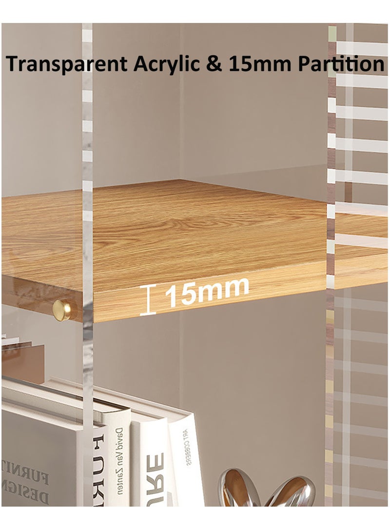 YY-ريشير رف كتب قابل للدوران 360 درجة، رف عرض متحرك، رف تخزين من 5 طبقات، خزانة كتب أكريليك مع عجلات للمنزل وغرفة المعيشة وغرفة النوم - Image 4