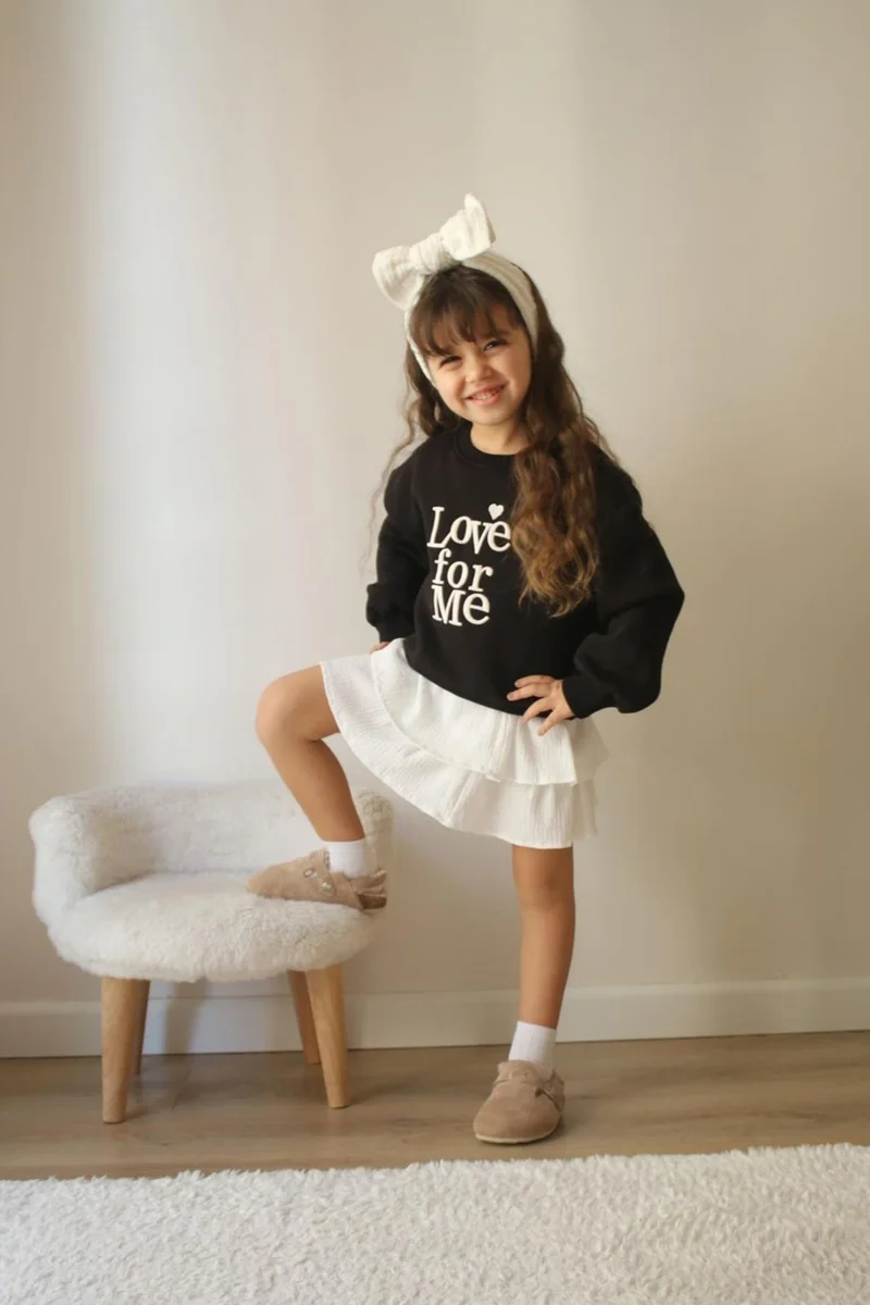Miniğimin Cicileri My Little Ones Love Forme Embroidered Sweat Skirt Girl's Set - Black