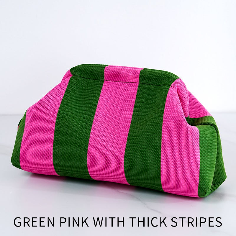 Fashionable New Knitted Beach Clutch Striped Contrast Color Cloud Bag Large Capacity Storage Daily Versatile Cosmetic Bag - Image 1
