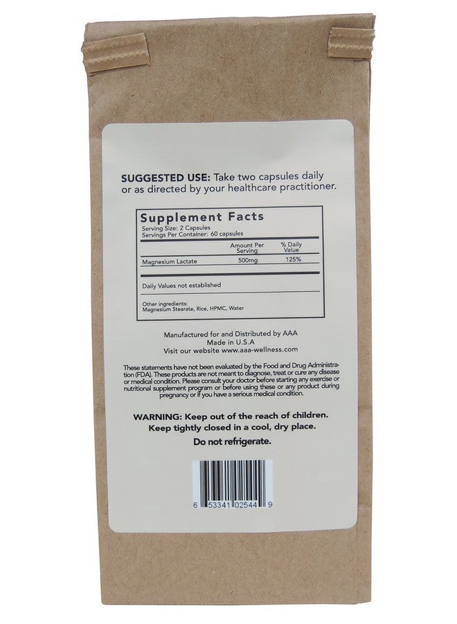 American Anti Aging Magnesium Lactate 500 mg, 120 Easy to Swallow Small Vegetarian Capsules. Doctor formulated. High Absorption. Recycled Eco-Friendly Paper Bags for Original Purchases or Bottle Refills. Made in USA.  - Image 3