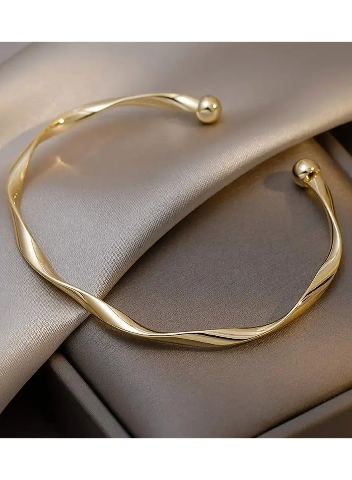 Home Clearance Sale - Elegant Minimalist Twisted Design Alloy Cuff Bracelet for Women - Perfect for Everyday & Party Wear - Image 1