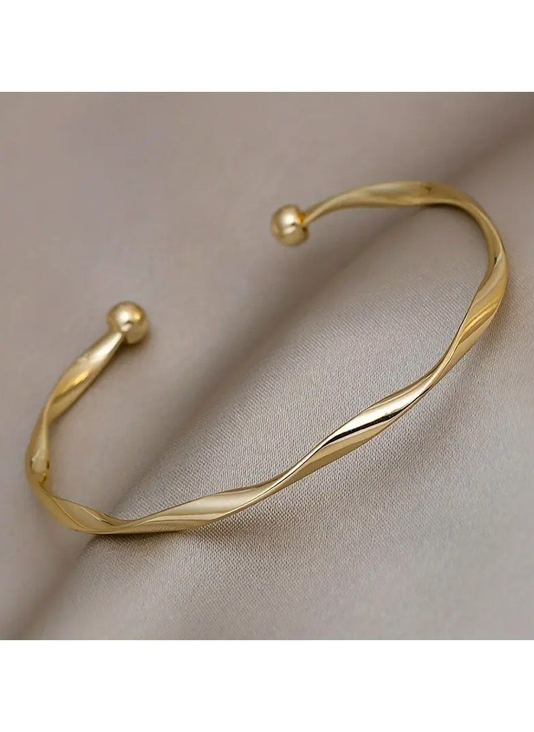 Home Clearance Sale - Elegant Minimalist Twisted Design Alloy Cuff Bracelet for Women - Perfect for Everyday & Party Wear - Image 1