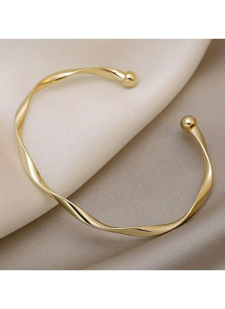 Home Clearance Sale - Elegant Minimalist Twisted Design Alloy Cuff Bracelet for Women - Perfect for Everyday & Party Wear - Image 1