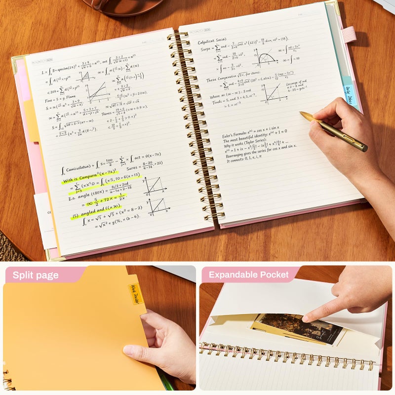 Ovesmusl Hardcover Spiral Notebooks 8.5" X 11" Note Taking 5 Subject Notebook College Ruled with Dividers 240 Pages 100GSM Aesthetic Spiral Notebook for Work School Cute Journals for Women Writing, Light Pink - Image 5