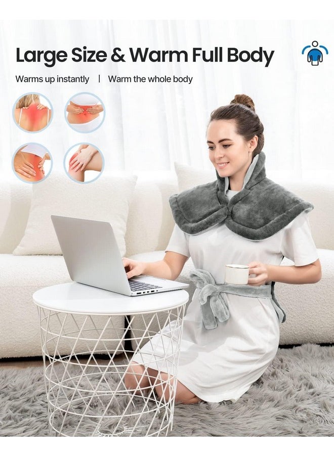 RENPHO RENPHO Heating Pad for Back, Mothers Day & Relaxation Gifts for Her Him Mom Dad, Neck and Shoulder Heat Pad for Pain Relief, FSA HSA Approved, Edge Weighted, ETL Certified, 24"x33", Grey White  - Image 1