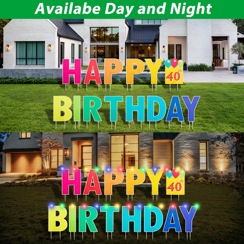 ComboJoy Happy Birthday Yard Sign with Stakes, Customizable Age Birthday Sign with 32.8 ft Colorful LED Lights, 20 Number Stickers & 20 Balloons, Versatile Indoor/Outdoor Decorations for Parties, Lawn & Garden - Image 5