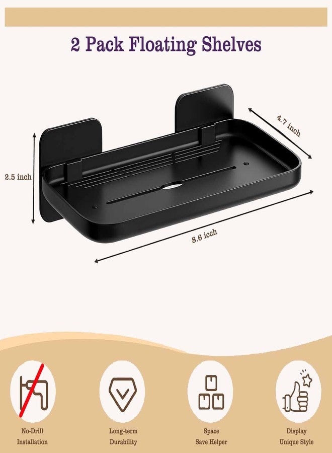 NGETC 4 Pack Floating Shelves for Wall, Self Adhesive Small Shelf, No Drill Adhesive Wall Shelf, Floating Shelves Damage-Free Expand Walls Space for Living Room Kitchen Bathroom (Black) - Image 2