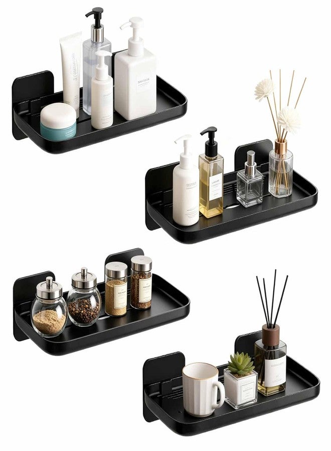 NGETC 4 Pack Floating Shelves for Wall, Self Adhesive Small Shelf, No Drill Adhesive Wall Shelf, Floating Shelves Damage-Free Expand Walls Space for Living Room Kitchen Bathroom (Black) - Image 1