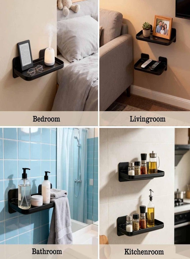 NGETC 4 Pack Floating Shelves for Wall, Self Adhesive Small Shelf, No Drill Adhesive Wall Shelf, Floating Shelves Damage-Free Expand Walls Space for Living Room Kitchen Bathroom (Black) - Image 5