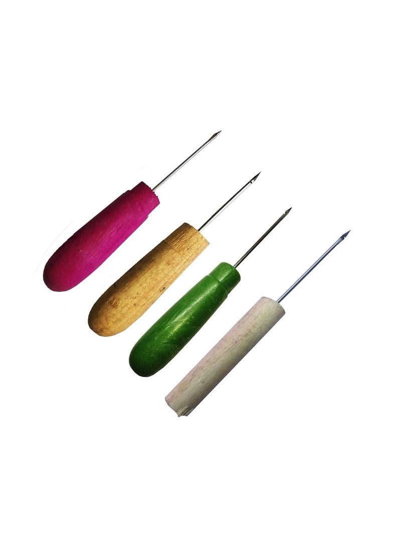 Generic Steel Gourd Shape Wood Handle Pin Punching Hole Maker Scratch Awl Sewing Repair Tool for Leather Craft Cloth Tent Silver Book Binding Tools Set 4 