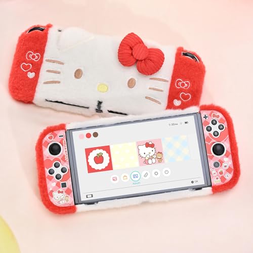 Kuitmor Plush Protective Case for Switch OLED,Kawaii Hard PC Slim Cover Case Compatible with Switch OLED Console and Joy Con - HLK - Image 5