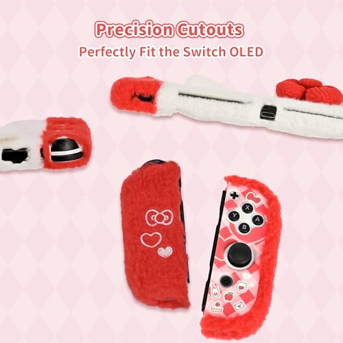 Kuitmor Plush Protective Case for Switch OLED,Kawaii Hard PC Slim Cover Case Compatible with Switch OLED Console and Joy Con - HLK - Image 4
