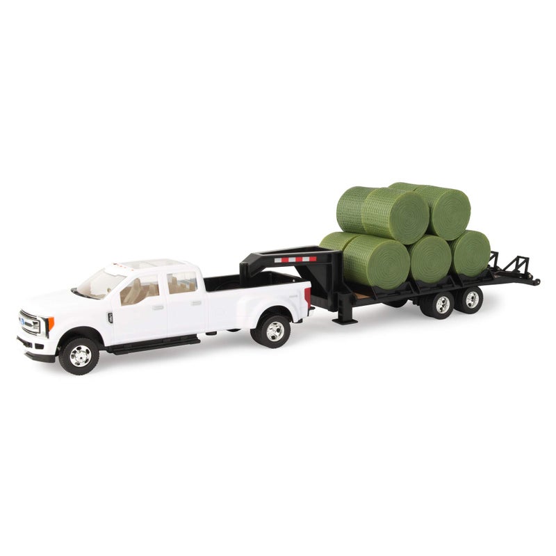 John Deere TOMY John Deere Ford Pickup with Gooseneck Trailer with Bales Bale Holder White Green Unisex Children - Image 3