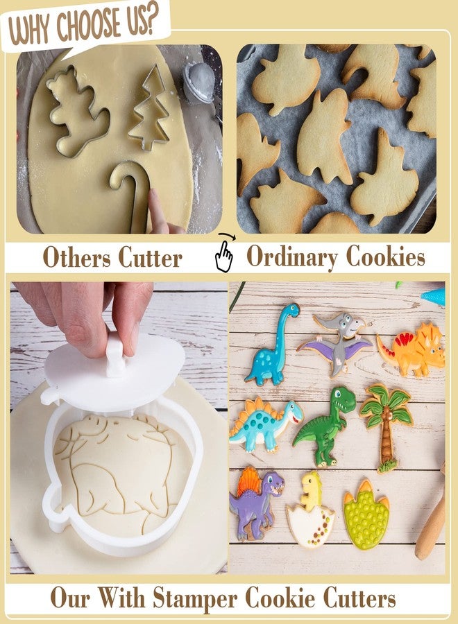 Flycalf Dinosaur Cookie Cutter Set with Plunger 3.5" Stamps Molds for Kids DIY Baking Biscuit 6PC PLA Cake Sugar Craft Decorating Tools - Image 3