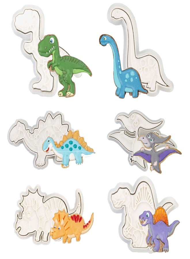Flycalf Dinosaur Cookie Cutter Set with Plunger 3.5" Stamps Molds for Kids DIY Baking Biscuit 6PC PLA Cake Sugar Craft Decorating Tools - Image 1