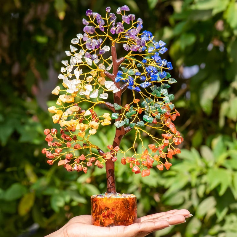 ZAICUS Seven Chakra Gemstone Tree of Life, Crystals and Gemstones, Crystal Tree, Showpiece for Good Luck, Home Decor, Office Desk, Feng Shui, Crystals and Healing Stones, Gift Item, 7 x 24 Cm - Image 1