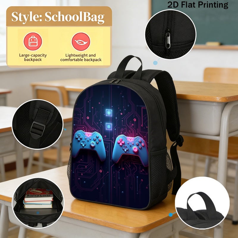 Fashion vibrant neon game controllers Backpack Durable Multi Pocket 2D Flat Print for weekend outdoor party for Unisex - Image 2