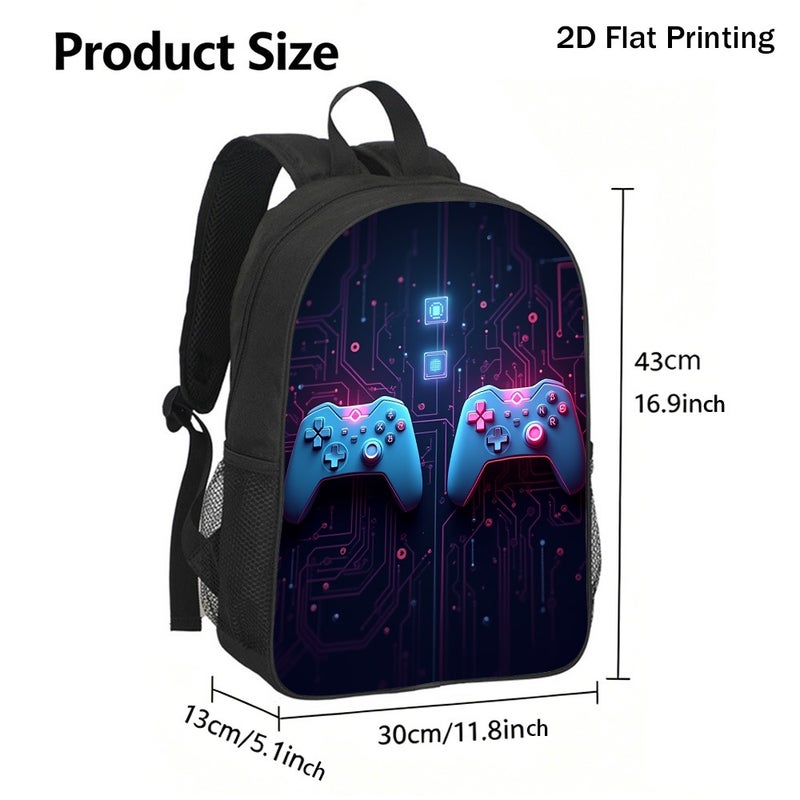 Fashion vibrant neon game controllers Backpack Durable Multi Pocket 2D Flat Print for weekend outdoor party for Unisex - Image 3