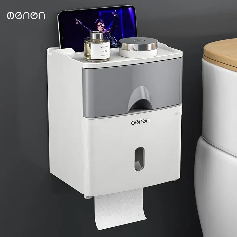 Double-Layer Toilet Paper Holder Waterproof Non-Perforated Design - Stylish Tissue Box for Home Bathroom Use - Image 2