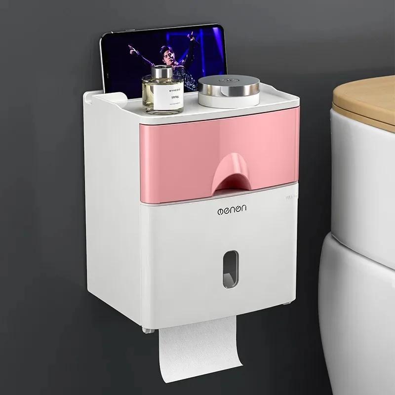 Double-Layer Toilet Paper Holder Waterproof Non-Perforated Design - Stylish Tissue Box for Home Bathroom Use - Image 1
