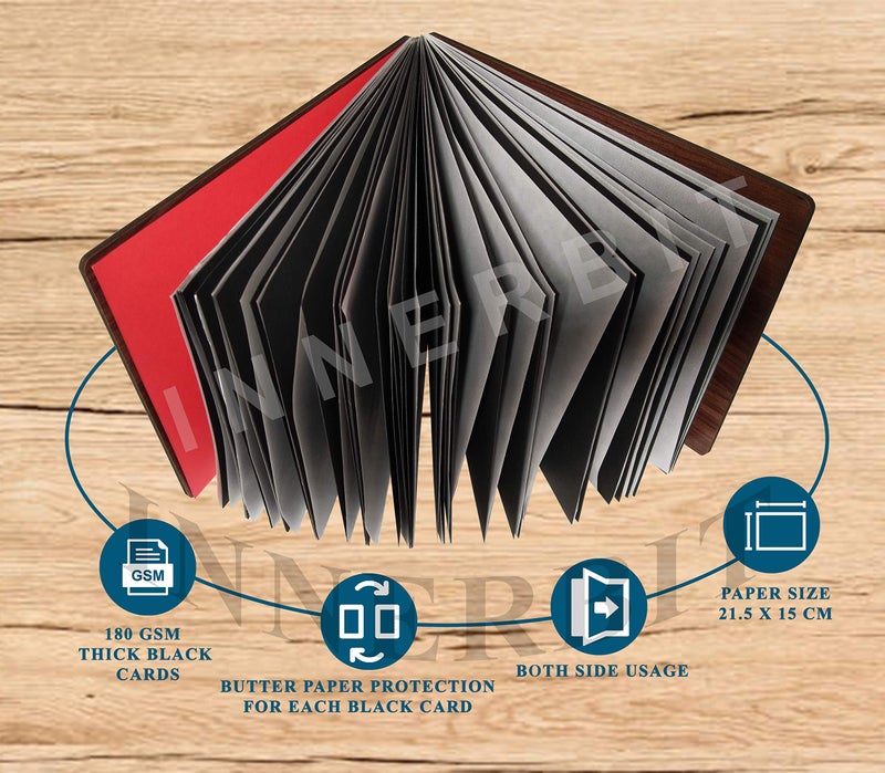 innerbit® 'Memory Book' Artistic Wooden Photo Album Scrap Book 30 Pages - Size (22 cm x 15 cm) Gift Item - Image 3