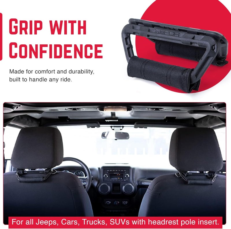 GPCA Universal Grab Handle for Jeep Wrangler(1997-2023), UTVs, ATV, Boats and More, Foldable Roll Bar Grab Handle & Headrest Hand Grip Combo Pack (2+2pack, Black) - Image 5