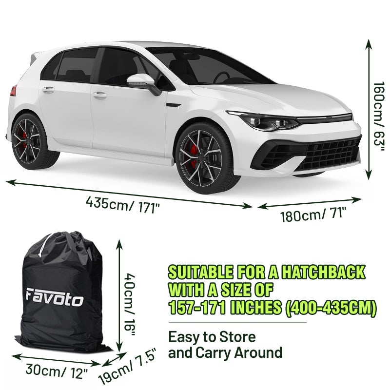 Favoto Hatchback Cover Car Cover Universal Fit 157 to 171 inch Right Side Zipper Design Sun Protection Waterproof Windproof Dustproof Snow Leaves Scratch Resistant Full Exterior Covers Black - Image 2