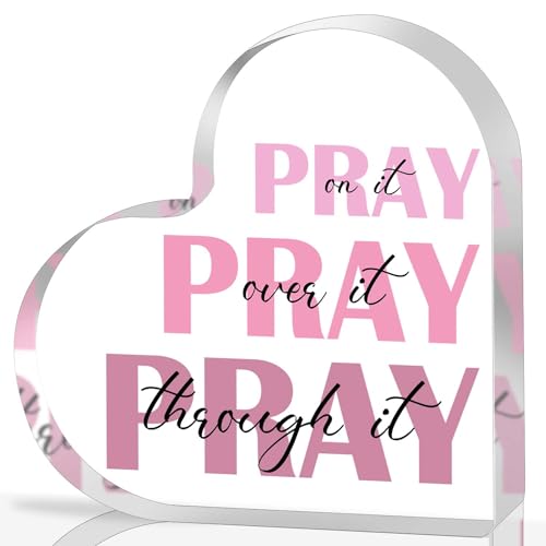 LNOKRIM Christian Gifts for Women Faith, Prayer Gifts for Women, Inspirational Bible Verse Heart Acrylic Sign, Pink Prayer Christian Decor Sign, Christian Gifts For Home Office Religious Prayer Room Bathroom - Image 1