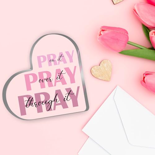 LNOKRIM Christian Gifts for Women Faith, Prayer Gifts for Women, Inspirational Bible Verse Heart Acrylic Sign, Pink Prayer Christian Decor Sign, Christian Gifts For Home Office Religious Prayer Room Bathroom - Image 4