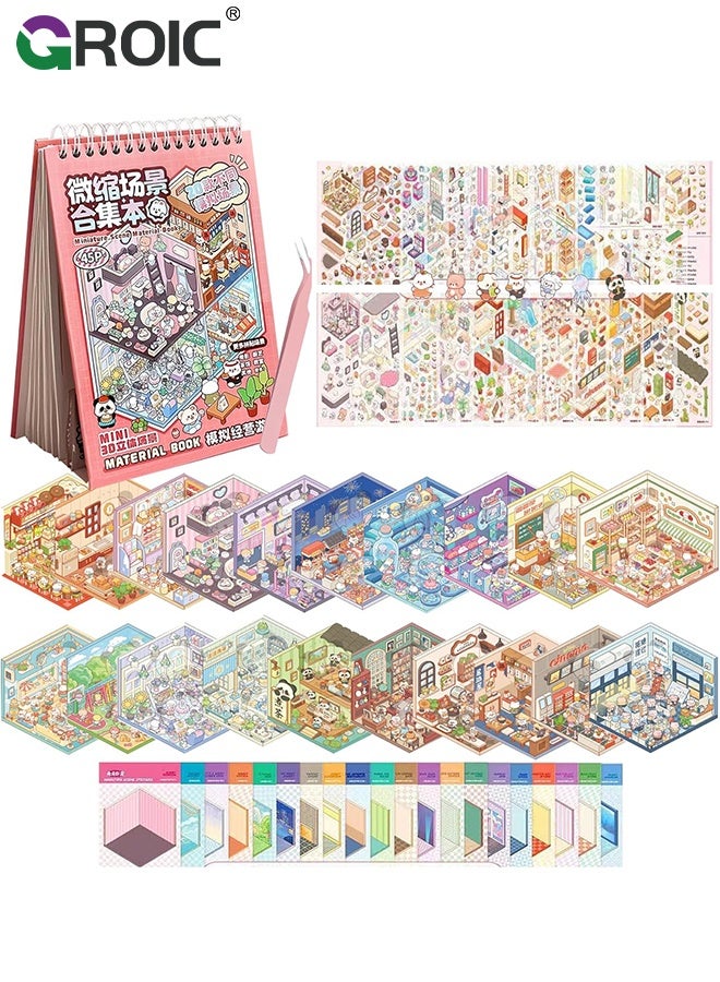 GROIC 20 مجموعة ملصقات ثلاثية الأبعاد، كتاب ملصقات مشهد مصغر للأطفال والبالغين، مجموعة غنية من ملصقات الفضاء ثلاثية الأبعاد ودفتر ملاحظات حلزوني للتخزين، قابلة لإعادة الاستخدام، مقاومة للماء لتخفيف التوتر - Image 1